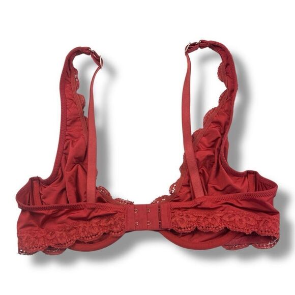 Aerie Red Lace Lowcut Underwire No Padding Bra Size 36C - Picture 2 of 6